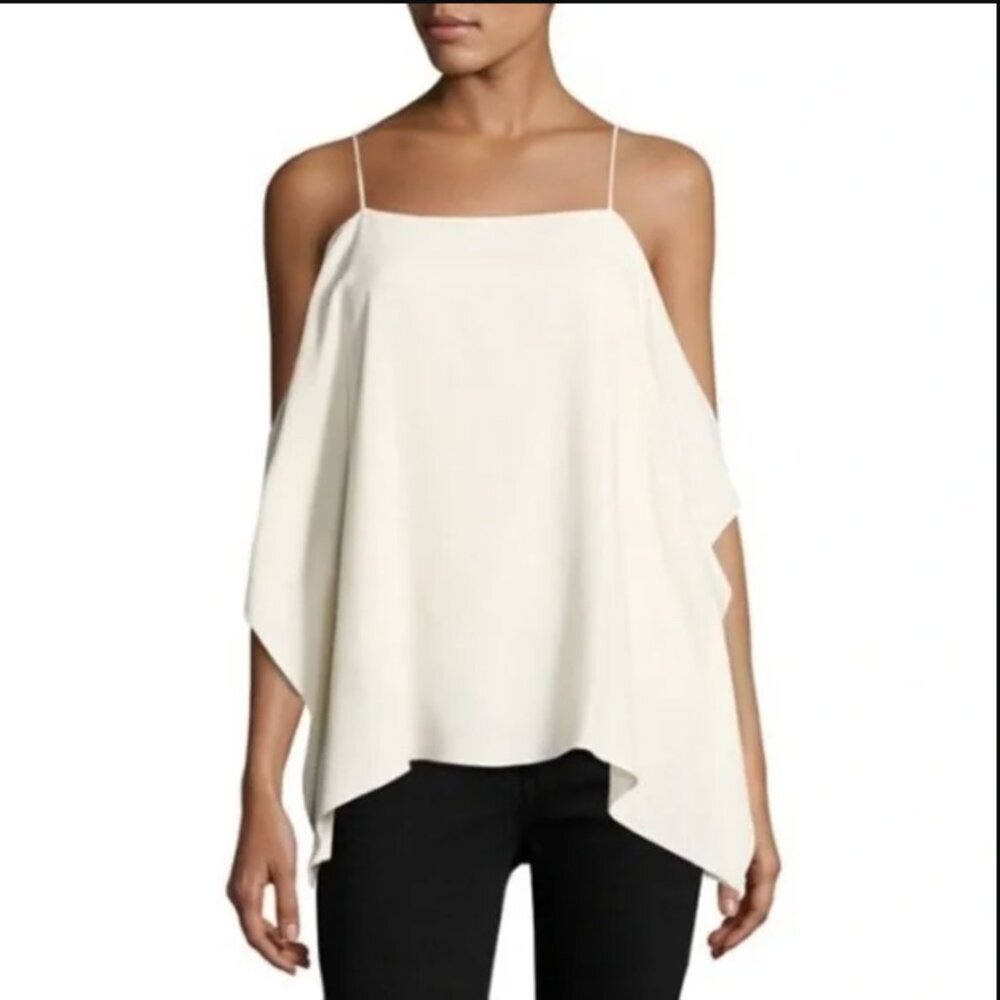 Theory Petteri-Rosina Crepe Draped Ivory Top Womens Size Medium Cream White